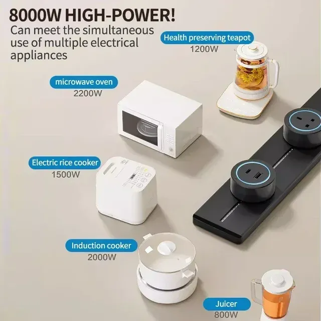 All-In-One High-End 40-50cm Track Movable EU/US/UK Sockets 8000W USB-C PD 16A Rated Current Smart Control Home 5 Wall Socket