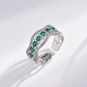 factory price plata 925 sterling <b>silver</b> green zirconia promise <b>ring</b> bulk fine jewelry party dainty <b>chunky</b> adjustable women <b>rings</b> - Product Image 5