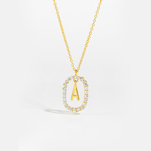 Thời Trang Mới Sang Trọng S925 Sterling Silver Bạc Zircon Vòng Cổ Quà Tặng Cho Phụ Nữ Hình Bầu Dục Thư A-Z Mặt Dây Chuyền Vòng Cổ - Product Image 6