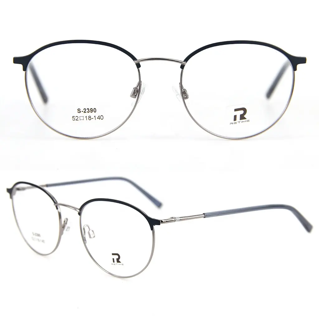 Designer Frame Glasses New Design 2 Tone Color Bulk Luxury Eye Glass Metal Frames Optical Glasses