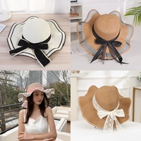 Chapeau de paille souple pour femme avec nœud en ruban, grand bord, protection solaire pour la plage, chapeau d'été pour l'extérieur, en herbe naturelle