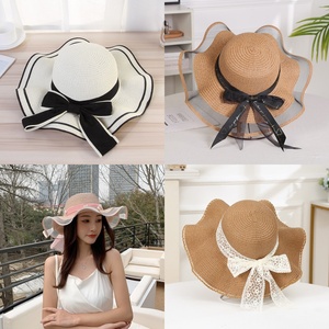 Sombrero de Paja Flexible para Mujer con Lazo, Ala Ancha, Protección Solar para la Playa, Sombrero de Verano para Exteriores, Material de Hierba Natural - Product Image 3