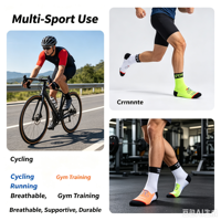 Chaussettes de cyclisme professionnelles en gros unisexe respirantes en maille avec soutien de la voûte plantaire et compression, chaussettes de sport personnalisables avec logo et motif OEM