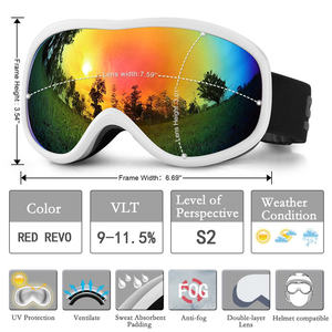 แว่นตาสกีป้องกันรังสียูวี 400 แว่นตาสโนว์บอร์ด เลนส์โพลาไรซ์แบบกระจกเงา ผลิตตามแบบ OEM แว่นตาสำหรับกีฬาหิมะ แว่นตาสกีเพื่อความปลอดภัย รับทำโลโก้ตามสั่ง - Product Image 3