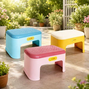 Checkered Two Tone PP Plastic Eco-Friendly Low <b>Stool</b> Removable Cover Lightweight Durable Ottoman Seating Bedroom School Bathroom - Product Image 5