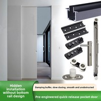 Kit de quincaillerie pour porte coulissante en alliage d'aluminium avec fermeture amortie, ensemble complet de rails et roulettes pour porte de placard ou de dressing