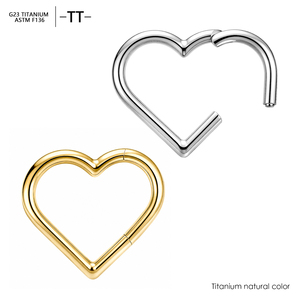TT - Boucles d'oreilles créoles articulées en titane ASTM-F136 pour enfants, motif cœur, pour <span class=keywords><strong>piercing</strong></span> de septum et <span class=keywords><strong>tragus</strong></span> - Product Image 1