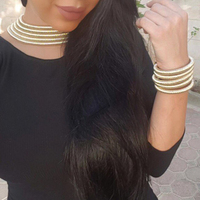 Conjunto de Joyería Kim K Hecho a Mano, Chapado en Oro, Collar de Cuerda Multicapa, Pulsera y Pendientes, con Cierre Magnético, Unisex, 3 Piezas