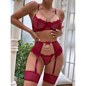 I-0133 Sexy <span class=keywords><strong>Glitter</strong></span> Lingerie 3 pezzi di biancheria intima di lusso <span class=keywords><strong>reggiseno</strong></span> trasparente e infradito giarrettiera da donna sexy intimo - Product Image 3