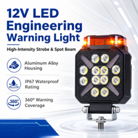 TENGYUE 12V 24V 4 Zoll Quadratisches LED-Arbeitslicht mit Bernsteinfarbenem Blitz-Warnlicht 1430LM für LKW Traktor Offroad