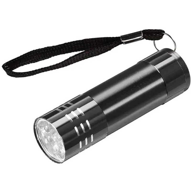Ngoài trời nhôm UV mini 9 Led tia cực tím Blacklight với dây buộc AAA pin không bao gồm đèn pin
