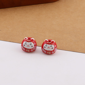 Cuentas de cerámica redondas con diseño de gato japonés de la suerte para hacer pulseras, accesorios de joyería DIY - Product Image 3