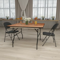 Table pliante carrée en contreplaqué avec finition transparente, table de banquet robuste pour mariage, événement, fête