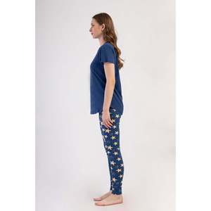 Conjunto de Pijama Cómodo para Mujer, Blusa de Manga Corta con Cuello Redondo de Lyocell Suprem, Falda Larga con Puños Ovalados, Pantalones Ajustados - Product Image 2