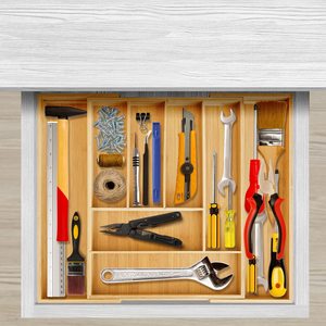 Uitbreidbare Bamboe Keuken Zilverwerk Organizer Lade Voor Gebruiksvoorwerpen Houder & Bestek Lade Lade Met Gegroefde Lade Verdelers