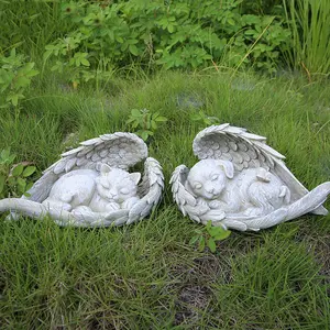 Estatua de piedra conmemorativa de perro durmiente de Ángel mascota, lápida de Mascota, marcas de tumba, estatua de resina para gato y perro para pérdida de perro, regalo de simpatía