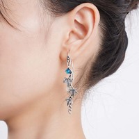 En gros Vintage Argent Plaqué Feuille Vigne Boucles D'oreilles avec Cubique Zircone Ethnique Antique Plante Boucle D'oreille pour les Femmes Bijoux De Mode