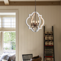 Lustre en bois de style campagnard à 4 lumières, lanterne géométrique blanche vieillie, suspension pour salle à manger, îlot de cuisine, entrée
