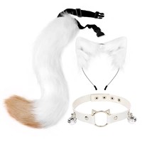Lot de 3 : Bandeau oreilles de chat et renard en peluche, collier ras-du-cou et queue pour cosplay SM