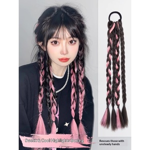 Parrucche a coda di cavallo lunga da <span class=keywords><strong>donna</strong></span> con trecce, doppia trama a macchina, in fibra resistente alle alte temperature, effetto dolce e cool, con riflessi colorati - Product Image 5