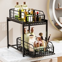 Organisateur sous évier à 2 niveaux en métal réglable, organisateur coulissant sous évier, rangement pour la maison, tiroir coulissant pour la cuisine