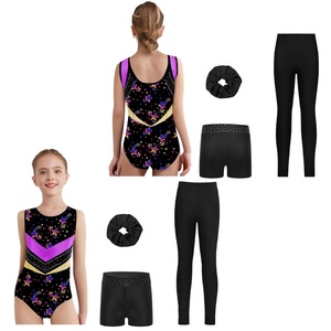 Tenue de gymnastique pour filles de 6 à 16 ans, justaucorps métallisé avec short, pantalon long et ensemble de attaches pour cheveux pour l'entraînement et les événements sportifs - Product Image 4