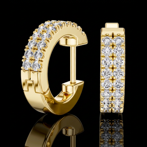Natural Diamond Filled Double Row Brilliant Cut Pave Huggie <b>Hoop</b> <b>Earrings</b> 14K <b>Solid</b> Gold Luxury Bridal Women - Product Image 1
