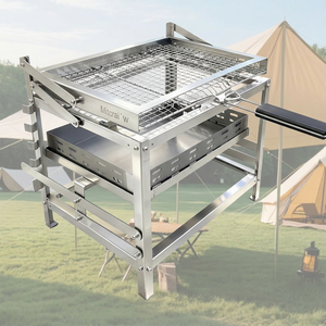 Parrilla de Carbón Plegable Moderna Premium BlazeFor con Malla, Mango Plegable, Portátil para Senderismo y Camping, Acero Inoxidable, Seguridad contra Llamas - Product Image 1