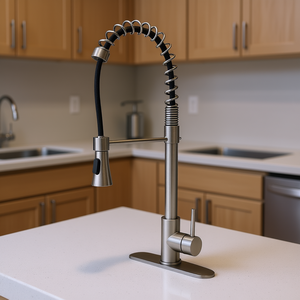 ก๊อกน้ำห้องครัวแบบก้านเดี่ยว ดีไซน์โค้งสูง สปริงดึงลงได้ ผลิตจากนิกเกิลขัดเงา สำหรับใช้งานเชิงพาณิชย์ - Product Image 2