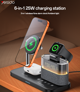 <span class=keywords><strong>Chargeur</strong></span> sans fil de bureau Yesido 6-en-1 15W à charge rapide avec affichage LED de l'heure, veilleuse et protections multiples DS37 - Product Image 2