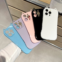 Coque de téléphone Premium en TPU couleur unie avec oreilles de chat, compatible 17 PRO MAX, découpes précises pour 16/15, antichoc