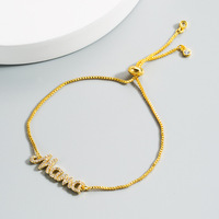 Bracelet de luxe tendance en laiton avec lettre « Mama », pavé de zircons cubiques, chaîne coulissante ajustable, plaqué or 18 carats, cadeau pour la fête des Mères
