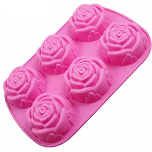 6 캐비티 바 실리콘 3d 고무 조각 단일 꽃 장미 모양 푸딩 케이크 비누 침대 금형 비누 금형