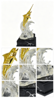 Trophée Métallique Personnalisé en Gros, Statue de Poisson Épée, Placage Or Miroir, Pose en Saut, Base en Cristal, Trophée de Récompense pour Achievement d'Entreprise