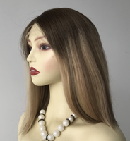 Perruque Courte Bob Ombrée Brun Clair avec Fermeture Machine et Dentelle Suisse, Densité 130, Cheveux Vierges Chinois Bruts, Perruque Tendance