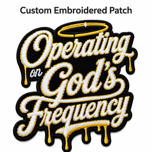 Parches Termoadhesivos Personalizados OEM <span class=keywords><strong>de</strong></span> Alta Calidad con la Frase 'Operating on God's Frequency', Parches Bordados al por Mayor para Gorras, Sudaderas y Accesorios - Product Image 1