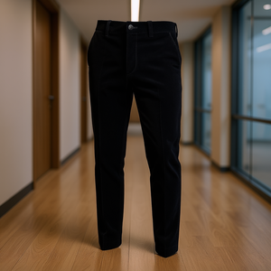 Pantaloni Eleganti da Uomo in Corduroy a Vita Media, Vestibilità Dritta, Antipiega, Tinta Unita - Product Image 2