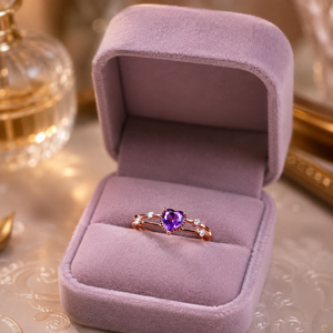 Anello con Zircone Cuore Viola per Donne, Elegante Gioiello da Dito in Oro Rosa alla Moda - Product Image 6