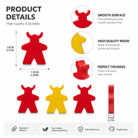 Pions de jeu de société personnalisés en bois de 1,8 cm en forme de taureau cornu, rouges et jaunes, jetons de joueur pour jeux de famille et cadeaux de fête