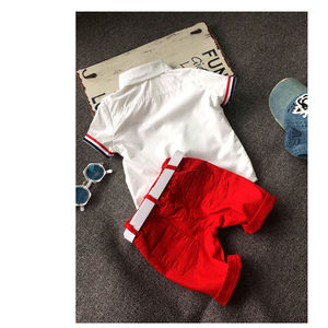 ชุดเสื้อผ้าเด็กผู้ชาย,เสื้อเชิ้ตสีขาว + กางเกงขาสั้นสีแดงชุดเสื้อผ้า2ชิ้นเสื้อผ้าเด็กพร้อมเข็มขัดสำหรับฤดูร้อน - Product Image 2