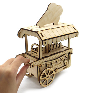 Carrito de helados con base de madera, modelo de juguete educativo para niños de 8 a 13 años, kit de manualidades unisex - Product Image 1