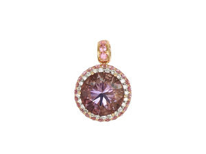 High End Round Natural Bi Color Ametrine Double Halo Pendant Rose Gold Fine Jewelry <b>For</b> <b>Women</b> Wedding Formal Necklace Charm - Product Image 1