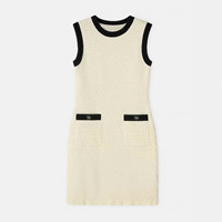 Nouvelle Robe Midi Moulante Noire en Nylon Tricoté à Col Rond et Fente, Effet Amincissant, Style Hoodie, pour Femme - Collection Été 2023