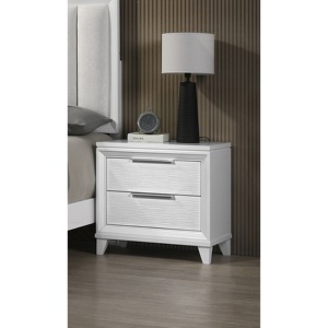 White Textured Finish 2-<b>Drawer</b> Nightstand Wooden Bedroom <b>Storage</b> Furniture - Product Image 1