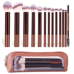 Ensemble de 13 pinceaux de maquillage marron avec étui en cuir PU, pinceaux professionnels à long manche <span class=keywords><strong>pour</strong></span> fond de teint et fard à paupières, logo personnalisé - Product Image 6