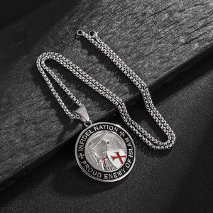 <b>Titanium</b> Steel Knights Templar Shield Pendant Necklace Men's Gold Silver Color Round Themed Jewelry Gift - Product Image 4