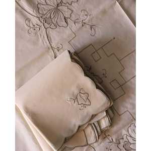 Robcultura Ivory Linen Blend European Style <b>Tablecloth</b> Grey Embroidery 12 Napkins Square Pattern Living Room Hotels Weddings - Product Image 2