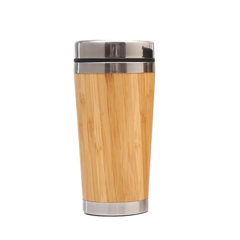 Tasse de voyage en bambou en acier inoxydable de 450ml, gobelet étanche, tasse à café de Camping Durable, produits à boire réutilisables en bambou