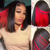 Perruque frontale en dentelle HD 13x4 rouge Peekaboo, cheveux humains vierges raides, coupe courte et droite, modèle bob, vente en gros