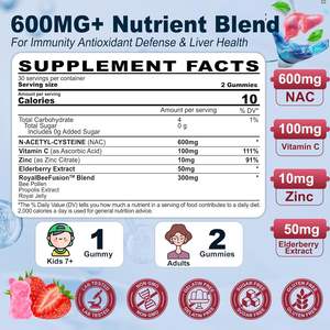OEM NAC Gummies 600mg N-Acetil Cisteína Suplemento com Vitamina C, Zinco, Sabugueiro para Saúde do Pulmão e do Fígado para Crianças e Adultos - Product Image 2